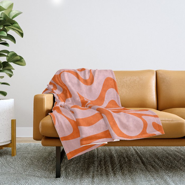 Groovy Retro Liquid Swirl Abstract Orange And Pink Pattern Throw Blanket