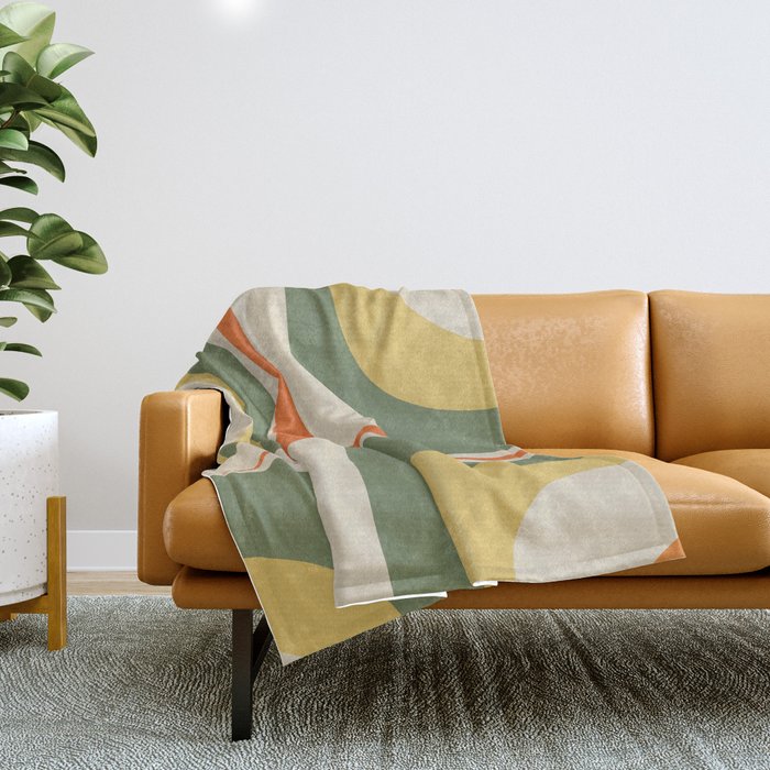 Retro Groove Mid Century Modern Abstract Pattern In Mossy Sage Olive Green Orange Mustard Throw Blanket
