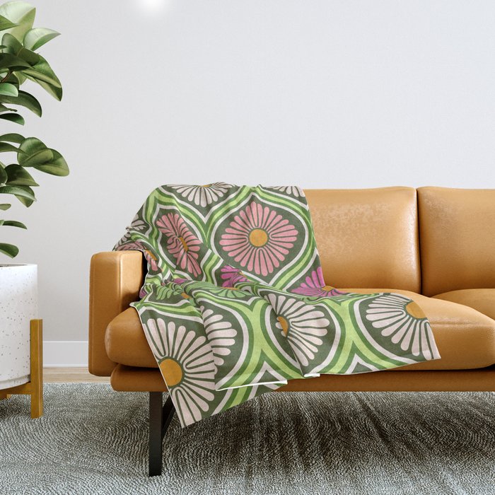 Groovy 70s Retro Mod Daisy Flowers Throw Blanket