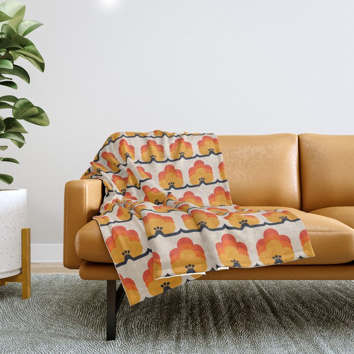 Retro Cloud Stripe 70s Floral Pattern Throw Blanket