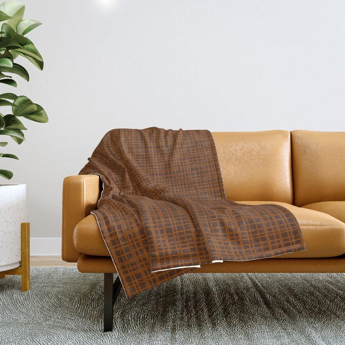 Mid Century Modern Fine Weave Minimalist Retro Woven Pattern In Brown Throw Blanket