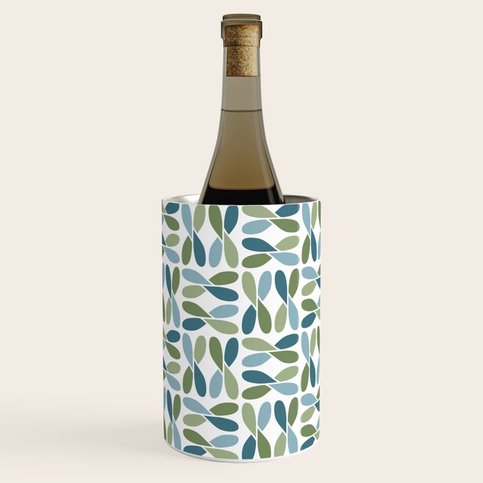 Retro Mid Century Modern Abstract Leaf Pattern Teal Blue Dill Green Wine Chiller