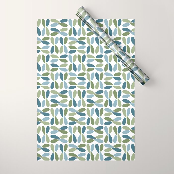 Retro Mid Century Modern Abstract Leaf Pattern Teal Blue Dill Green Wrapping Paper