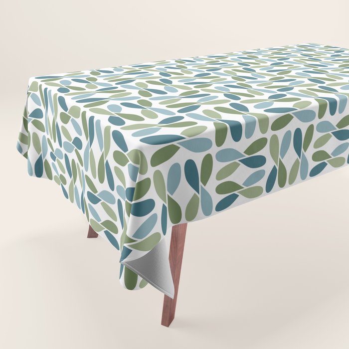 Retro Mid Century Modern Abstract Leaf Pattern Teal Blue Dill Green Tablecloth