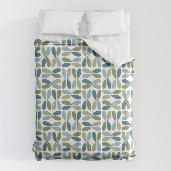 Retro Mid Century Modern Abstract Leaf Pattern Teal Blue Dill Green Comforter