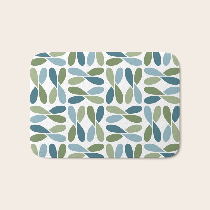 Retro Mid Century Modern Abstract Leaf Pattern Teal Blue Dill Green Bath Mat