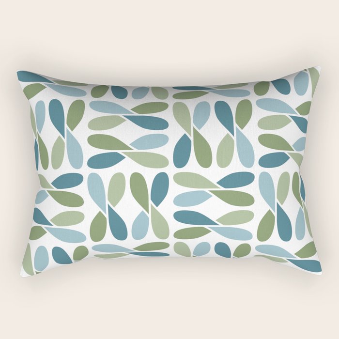Retro Mid Century Modern Abstract Leaf Pattern Teal Blue Dill Green Rectangular Pillow