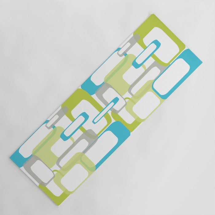 Mid-Century Modern Rectangle Design Blue Green And Gray Yoga Mat