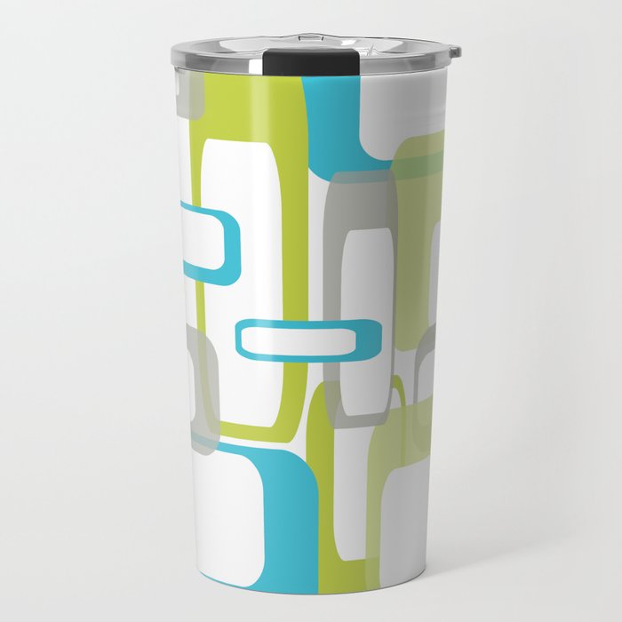 Mid-Century Modern Rectangle Design Blue Green And Gray Travel Mug