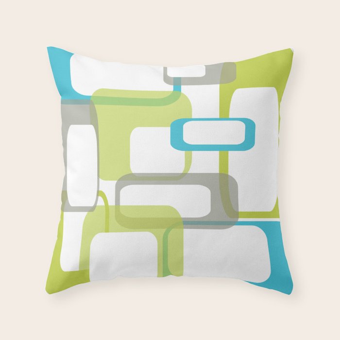 Mid-Century Modern Rectangle Design Blue Green And Gray Throw Pillow