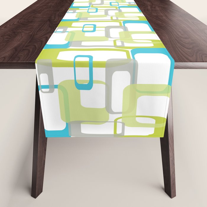 Mid-Century Modern Rectangle Design Blue Green And Gray Table Runner