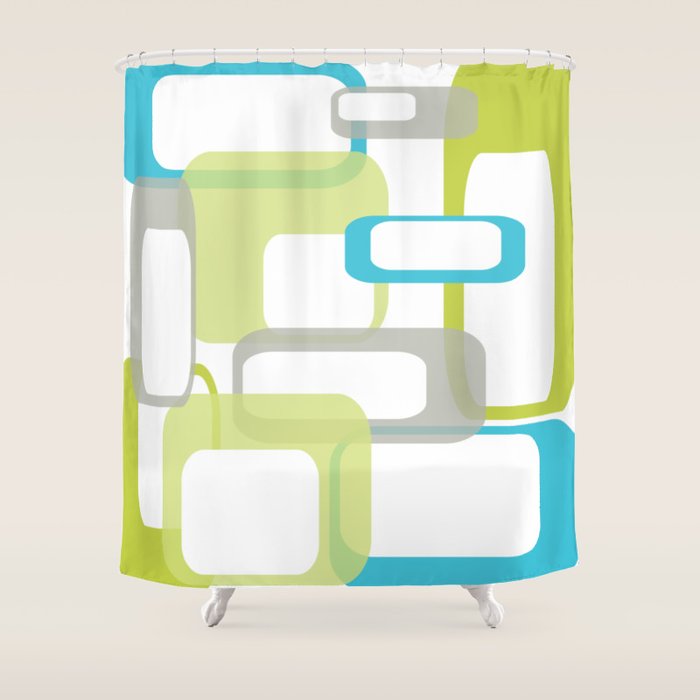 Mid-Century Modern Rectangle Design Blue Green And Gray Shower Curtain