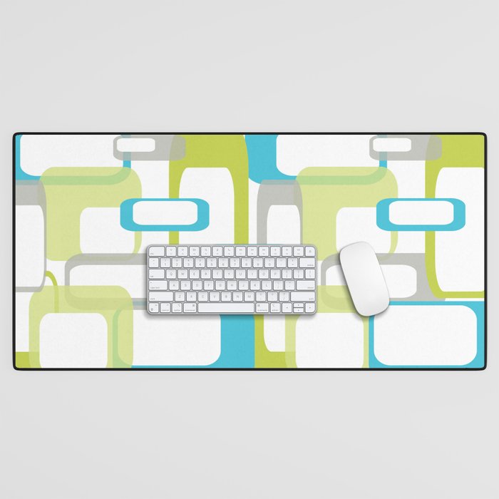 Mid-Century Modern Rectangle Design Blue Green And Gray Desk Mat