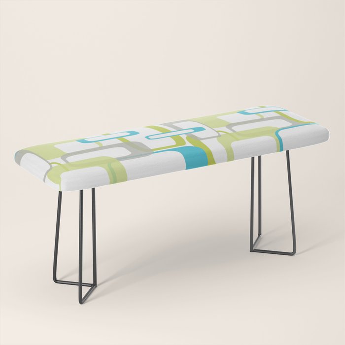 Mid-Century Modern Rectangle Design Blue Green And Gray Bench