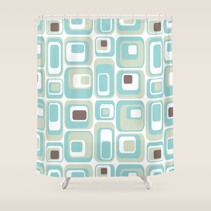 Retro Rectangles Mid Century Modern Geometric Vintage Style Shower Curtain