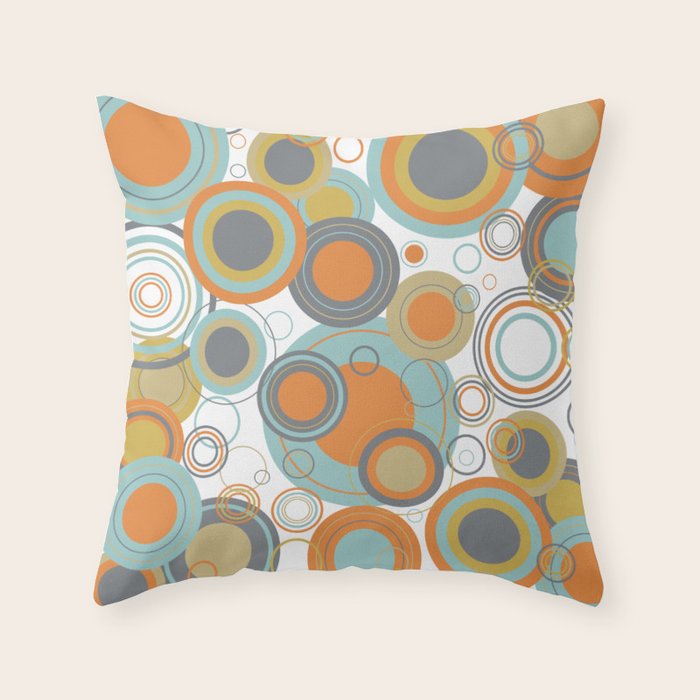 Retro Mid Century Modern Circles Geometric Bubbles Pattern Throw Pillow