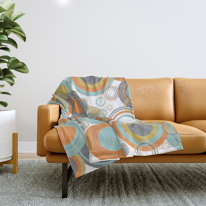 Retro Mid Century Modern Circles Geometric Bubbles Pattern Throw Blanket