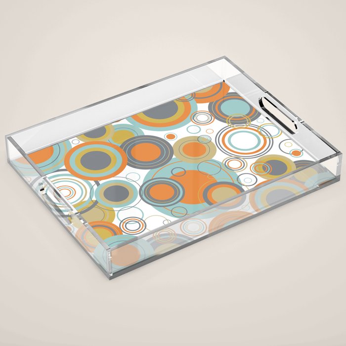 Retro Mid Century Modern Circles Geometric Bubbles Pattern Acrylic Tray