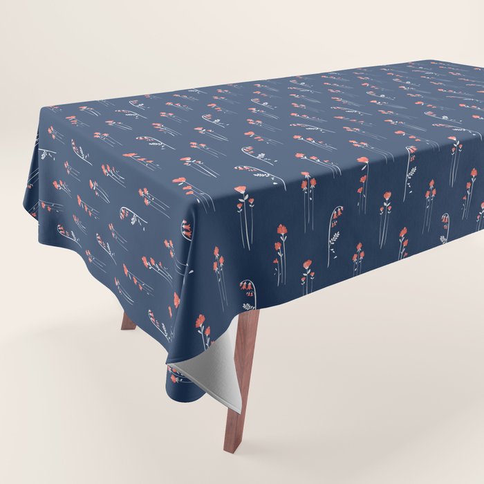 Retro Dark Flower Pattern In Modern Navy And Coral Tablecloth