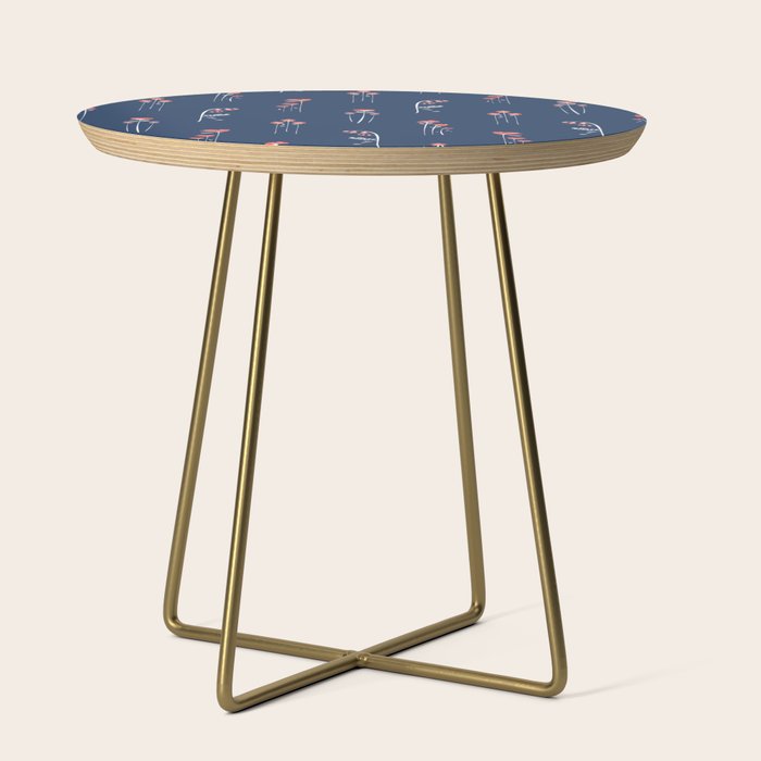 Retro Dark Flower Pattern In Modern Navy And Coral Side Table