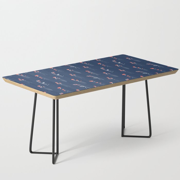 Retro Dark Flower Pattern In Modern Navy And Coral Coffee Table