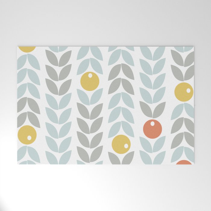 Mid Century Modern Retro Leaf And Circle Pattern Welcome Mat