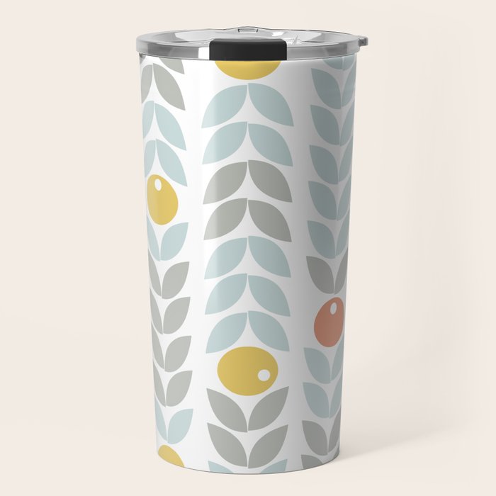 Mid Century Modern Retro Leaf And Circle Pattern Travel Mug