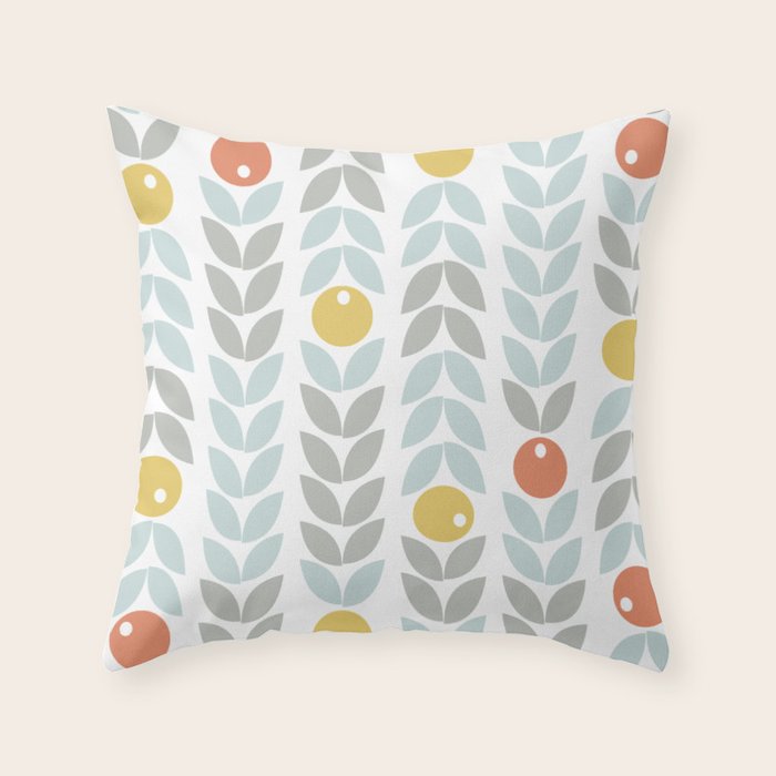 Mid Century Modern Retro Leaf And Circle Pattern Throw Pillow