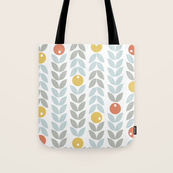 Mid Century Modern Retro Leaf And Circle Pattern Tote Bag