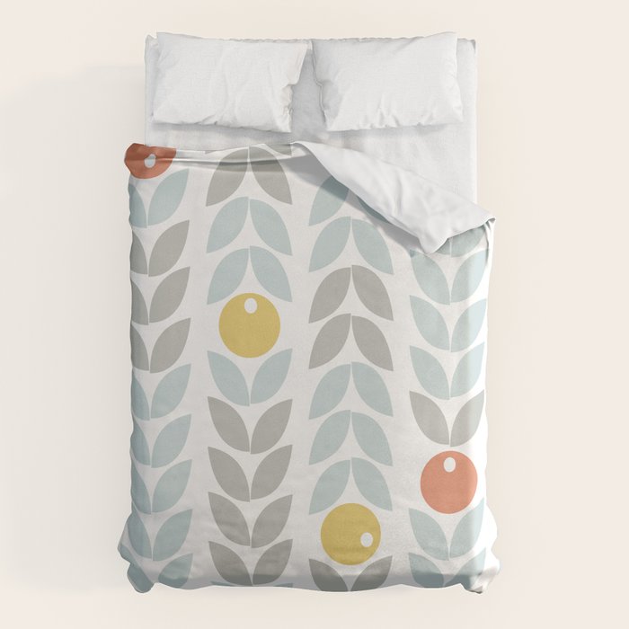 Mid Century Modern Retro Leaf And Circle Pattern Duvet Cover