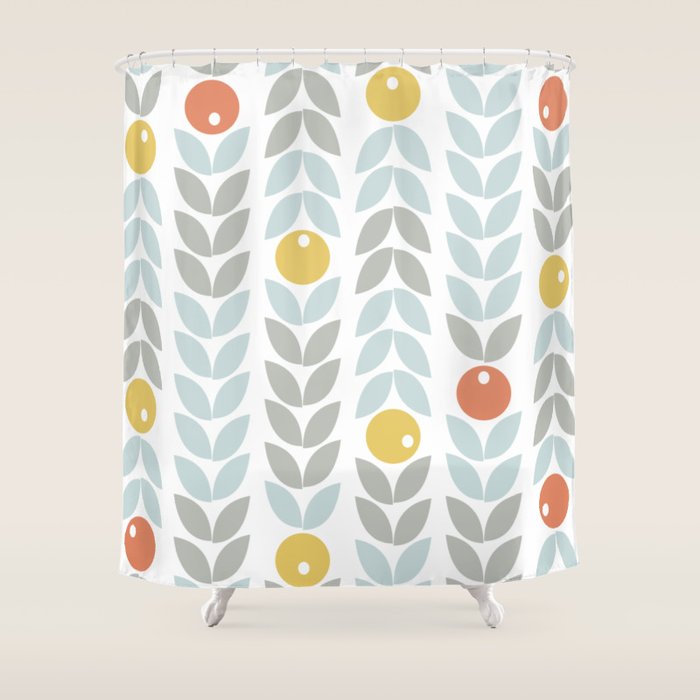 Mid Century Modern Retro Leaf And Circle Pattern Shower Curtain