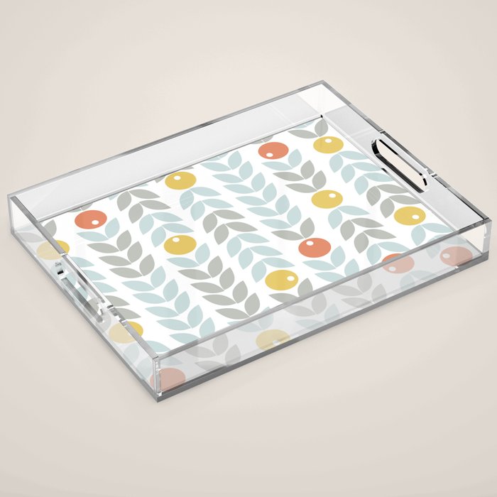 Mid Century Modern Retro Leaf And Circle Pattern Acrylic Tray
