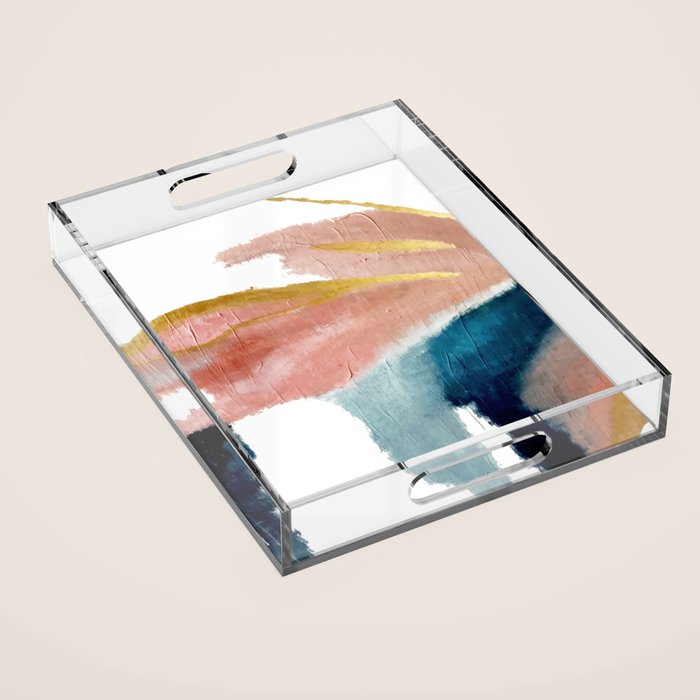 Exhale: A Pretty, Minimal, Acrylic Piece In Pinks, Blues, And Gold Acrylic Tray