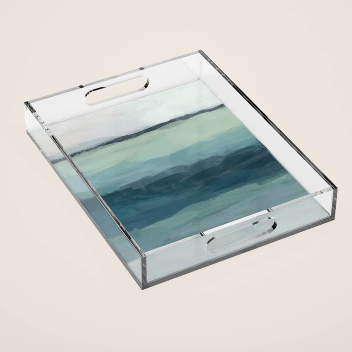 Sea Levels - Seafoam Green Mint Navy Blue Abstract Ocean Art Painting Acrylic Tray