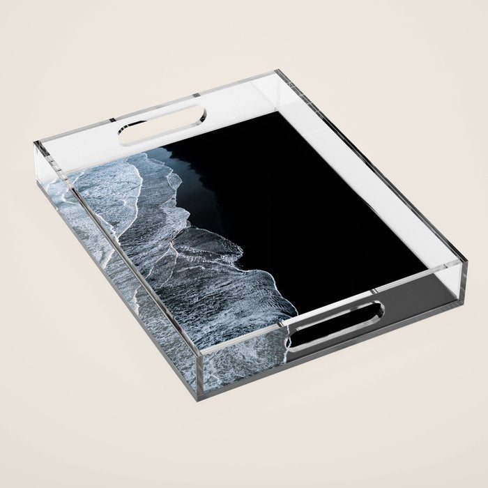 Waves On A Black Sand Beach In Iceland - Minimalist Landscape Photography Acrylic Tray