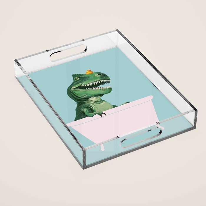 Playful T-Rex In Bathtub In Green Acrylic Tray