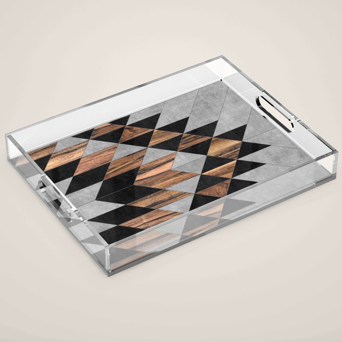 Urban Tribal Pattern No.10 - Aztec - Concrete And Wood Acrylic Tray