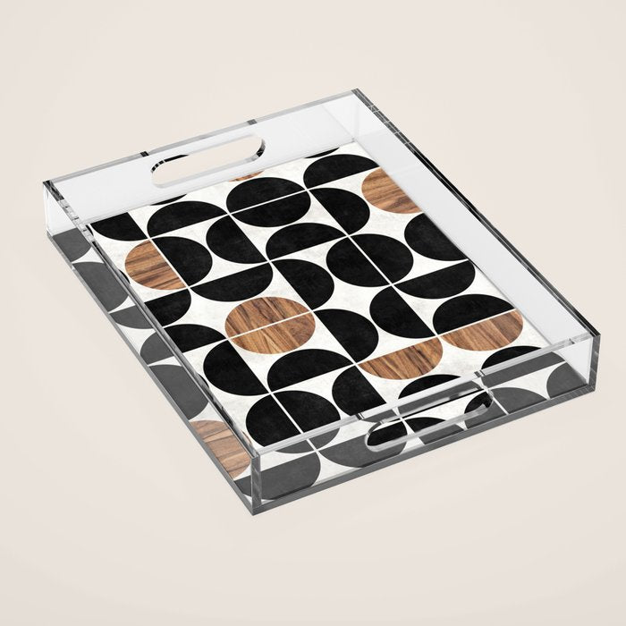 Mid-Century Modern Pattern No.1 - Concrete And Wood Acrylic Tray