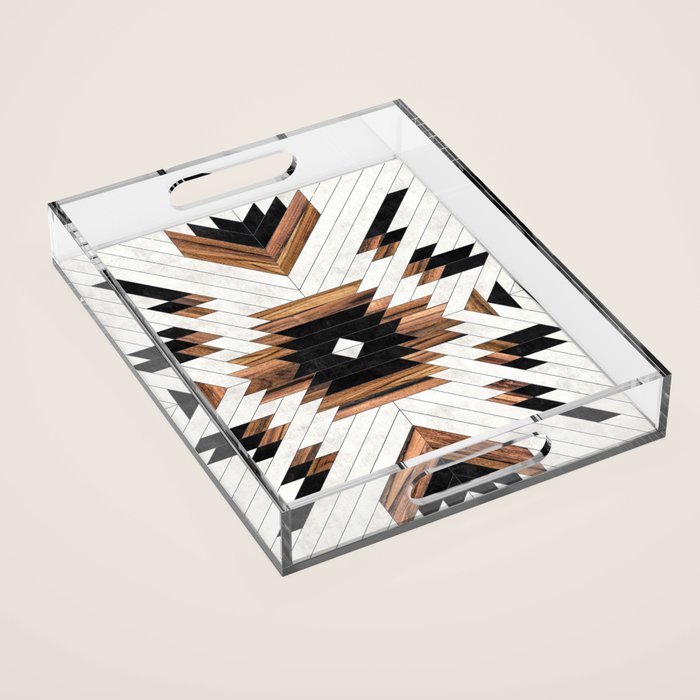 Urban Tribal Pattern No.5 - Aztec - Concrete And Wood Acrylic Tray