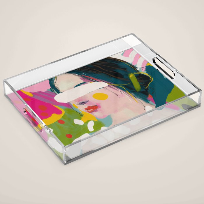 Look At Me, Woman Portrait Contemporary Acrylic Tray