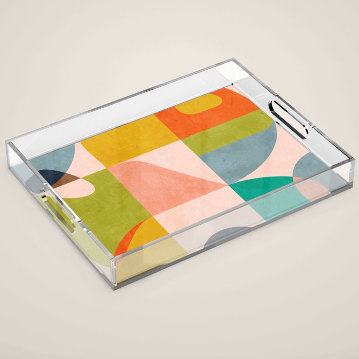 Mid Century Abstract Shapes Spring I Acrylic Tray