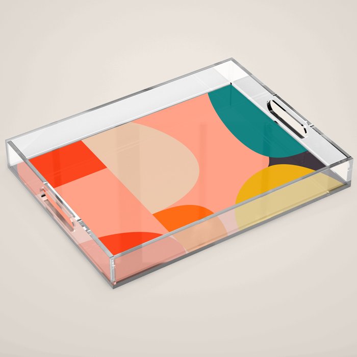 Geometry Shape Mid Century Organic Blush Curry Teal Acrylic Tray