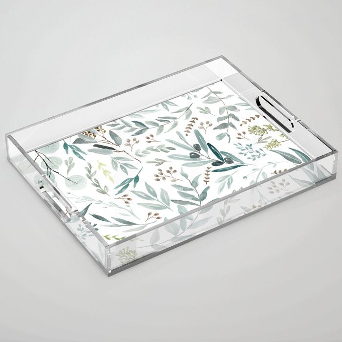 Botanical Eucalyptus Leaves Pattern Acrylic Tray