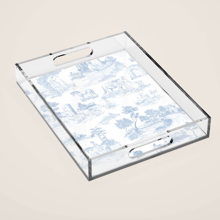 Toile De Jouy Vintage French Soft Baby Blue White Pastoral Pattern Acrylic Tray