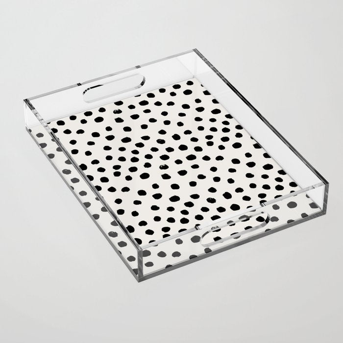 Preppy Brushstroke Free Polka Dots Black And White Spots Dots Dalmation Animal Spots Design Minimal Acrylic Tray