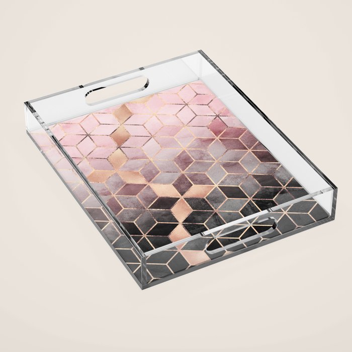 Pink And Grey Gradient Cubes Acrylic Tray