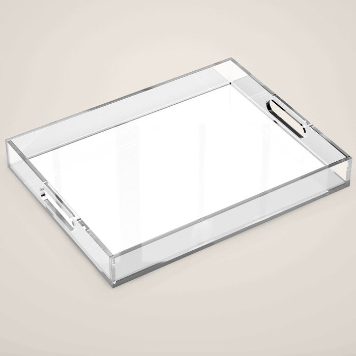 Plain White Simple Solid Color All Over Print Acrylic Tray