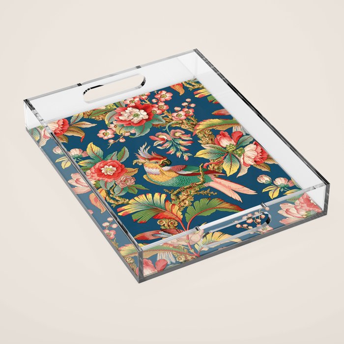 Antique French Chinoiserie In Blue Acrylic Tray