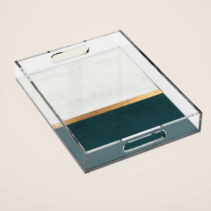 Deep Green, Gold And White Color Block Acrylic Tray