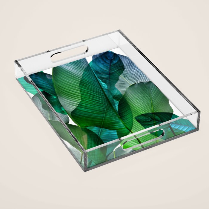 Palm Leaf Jungle Bali Banana Palm Frond Greens Acrylic Tray